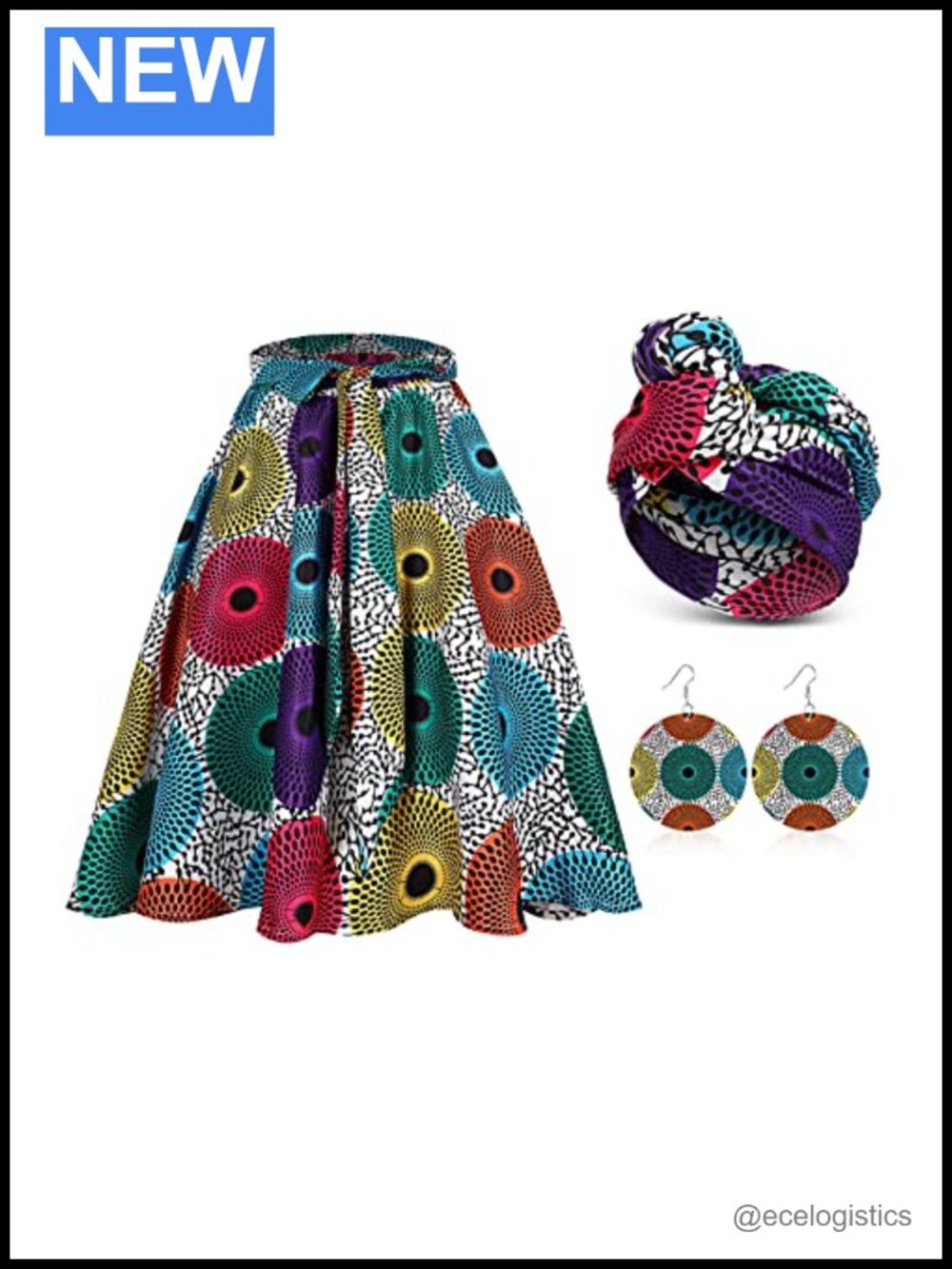 Ankara Dashiki Skirt Set Head Wrap Earrings African Traditional Attire